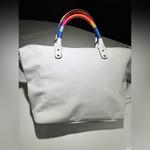 LIZ CLAIBORNE Large Tote, Crossbody or Shoulder white, rainbow colored handles - Picture 7 of 12